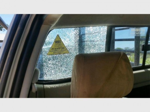 Lucky: A motorist escaped injury when a rock was thrown through his vehicle's back window on Monday this week.